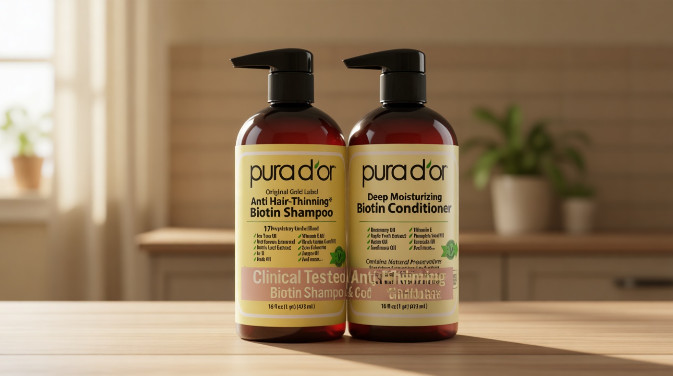 PURA D'OR Anti-Thinning Biotin Shampoo & Conditioner Original Gold Label Set (16oz x2) – CLINICALLY TESTED Formula for Volume, Strength & Thicker-Looking Hair – Helps Reduce Breakage For Women & Men | Deep Moisturizing, Conditioner, CLINICALLY TESTED, Effective Results, Hair Thickening, Product