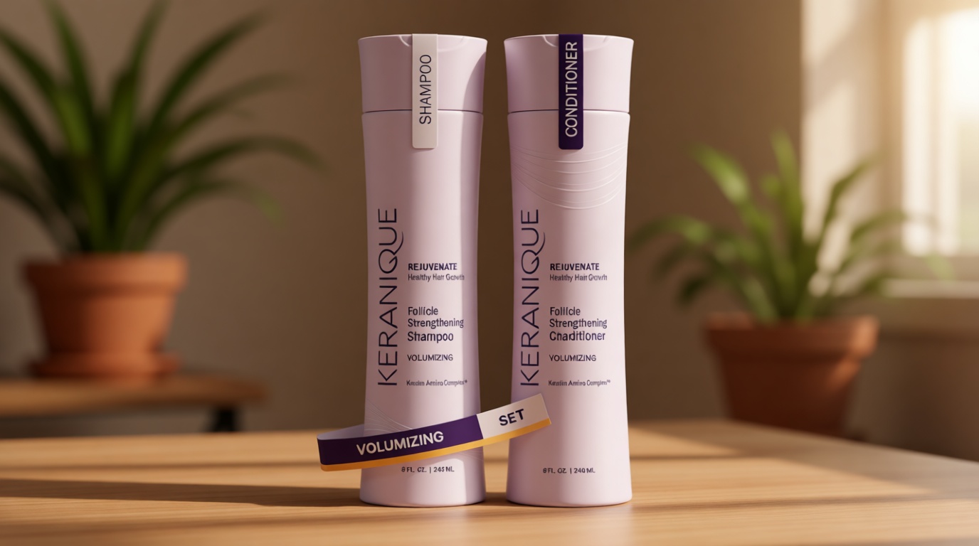 Keranique Volumizing Shampoo & Conditioner Set for Hair Repair, Growth & Thinning Hair Support – Keratin, Biotin, Menthol & Niacinamide, Lightweight Strengthening Formula - Keratin Amino Complex™