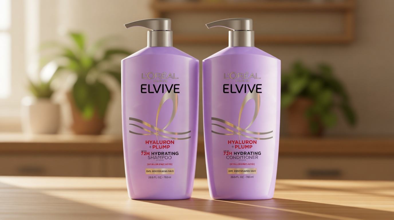 L'Oreal Paris Elvive Hyaluron Plump Shampoo and Conditioner Set for Dehydrated, Dry Hair with Hyaluronic Acid Care Complex, 1 Kit (2 Products)