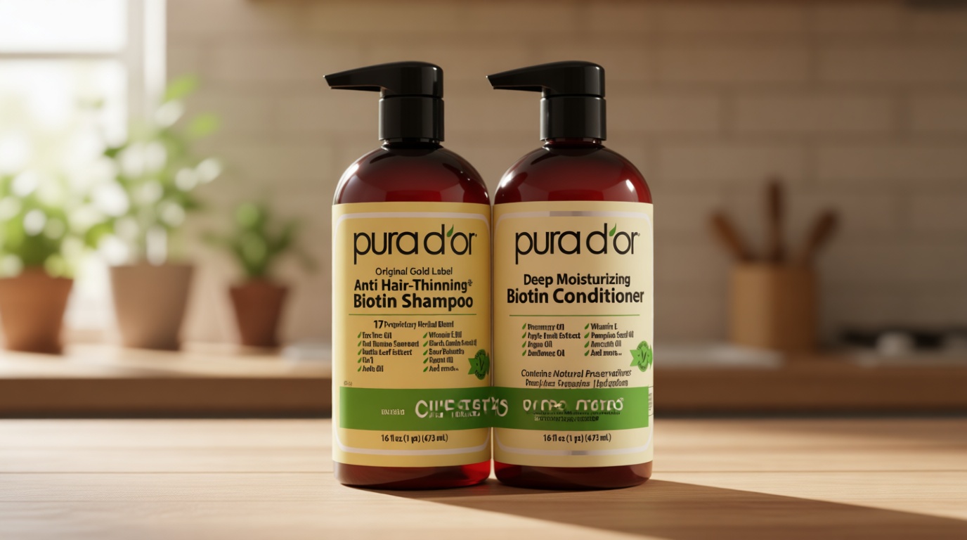 PURA D'OR Anti-Thinning Biotin Shampoo & Conditioner Original Gold Label Set (16oz x2) – CLINICALLY TESTED Formula for Volume, Strength & Thicker-Looking Hair – Helps Reduce Breakage For Women & Men | Deep Moisturizing, Conditioner, CLINICALLY TESTED, Effective Results, Hair Thickening, Product