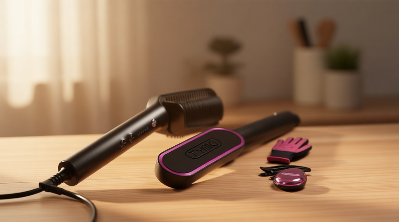 Hair Straightener Brush, TYMO Ring Hair Straightener Comb Straightening Brush for Women with 5 Temps 20s Fast Heating & Dual Voltage, Black