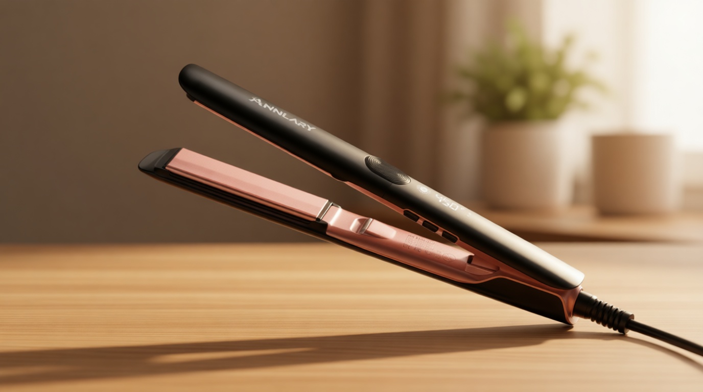 Annlary Hair Straightener 1 Inch Flat Iron and Curler 2 in 1 Titanium Ceramic Ionic Dual Voltage Straightener with Heat-Resistant Silicone, for Less Frizz, Shinier & Smoother ClimatePartner certified