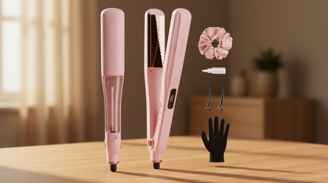 Wavytalk Steam Hair Straightener, Steam Sesh, Steam Reduces Damage, Nourishes Hair & Expedites Straightening, 1.38'' Nano Titanium Flat Iron with Detachable Comb for Silk Press Smoothing, Sakura Pink