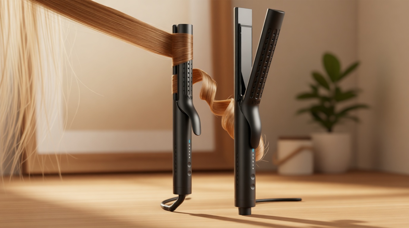 TYMO Airflow 2.0 Curling Iron Flat Iron - Hair Straightener and Curler 2 in 1, 1.25 Inch Curling Wand for Long Short Hair, Dual Voltage for Travel, 54 Million Ionic, Anti-Tangle, 5 Temps, Black