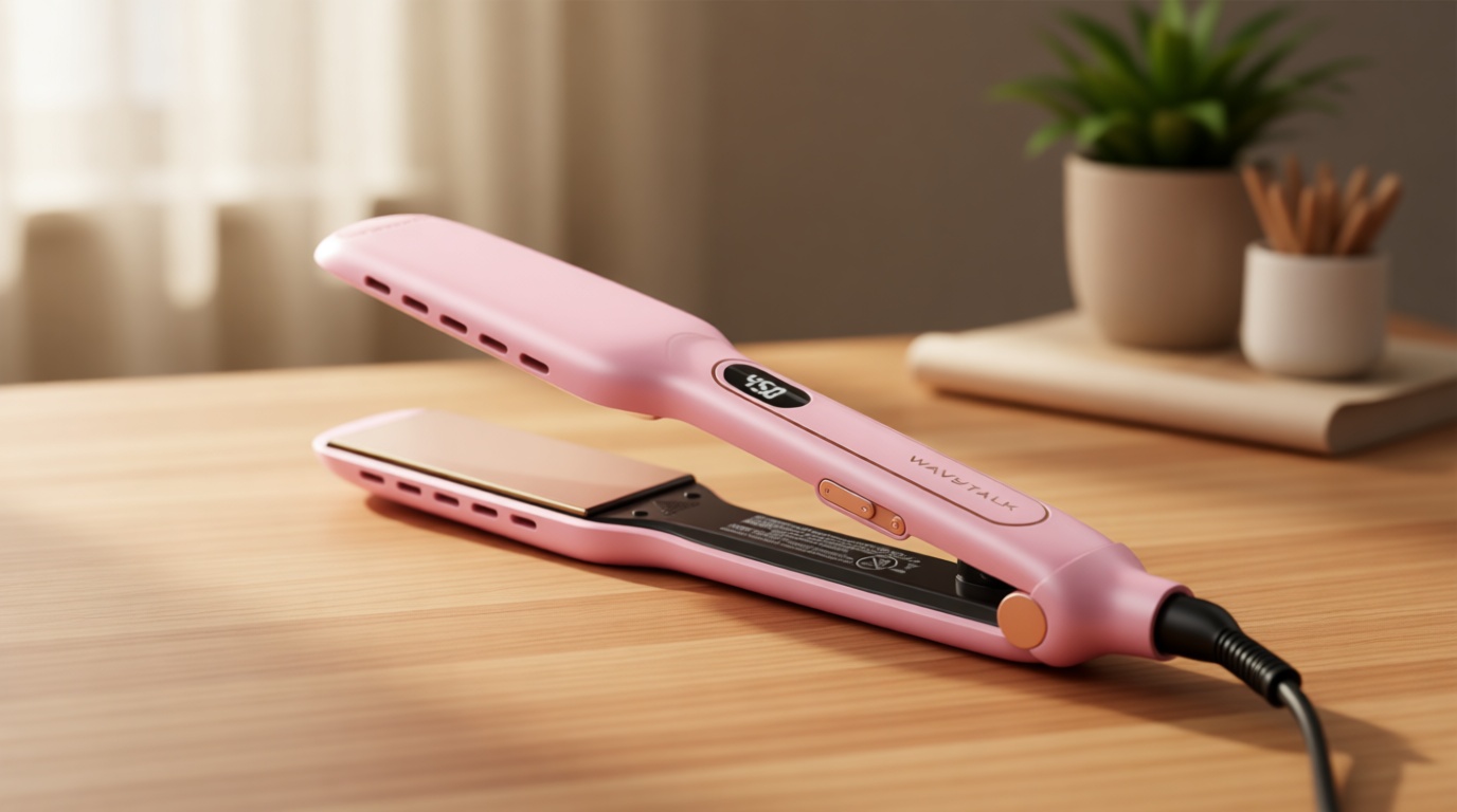 Wavytalk Wet to Straight Hair Straightener, 1.75 Inch Wide Vent Sesh Flat Iron for Damp or Dry Hair, Straightener with Dual Voltage Leave Silky Smooth Look, 20% Faster Styling, Pink