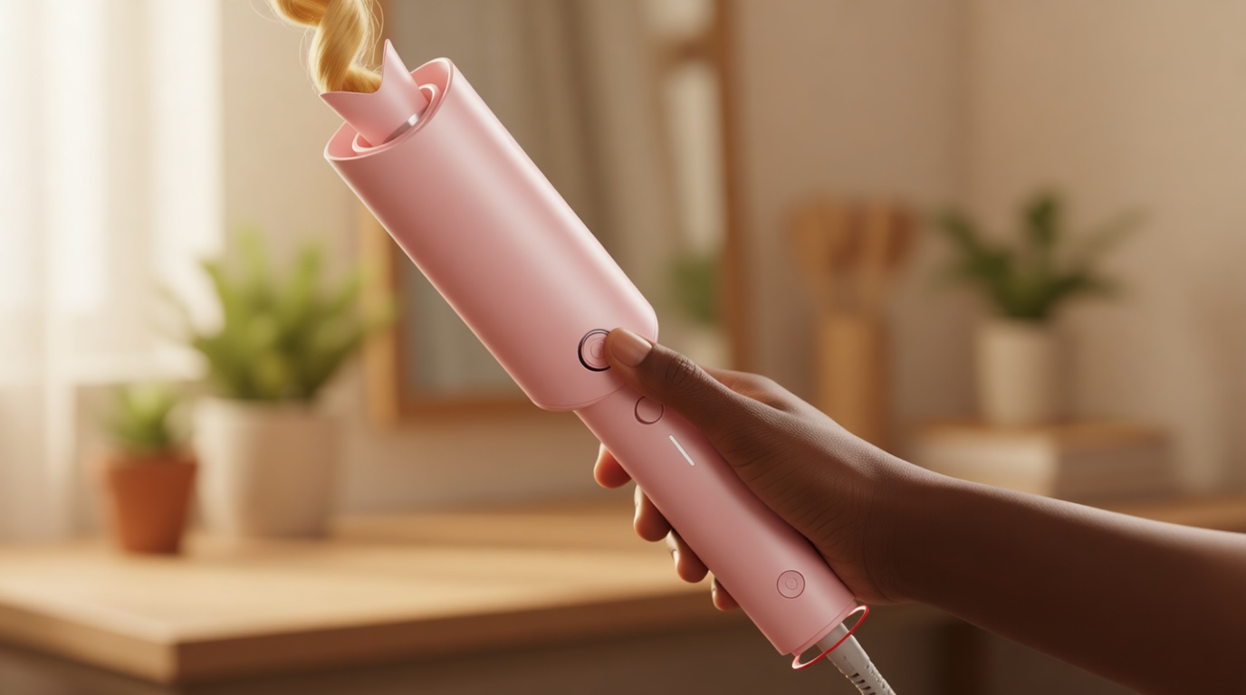 TYMO Automatic Rotating Curling Iron - TYMO CURLPRO Beach Waves Curling Wand, Portable Hair Curler, 500 Million Ionic, Dual Voltage & Lightweight for Travel, Ceramic Coating, 1 Inch, Pink