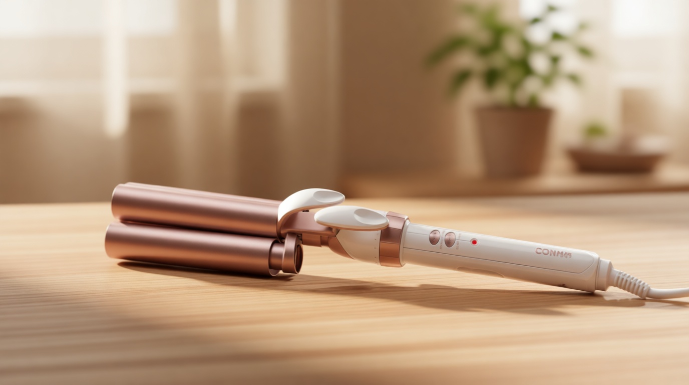 Conair Double Ceramic 3 Barrel Curling Iron, Triple Barrel Waver Hair Tool Creates Deep, Continuous Waves, Hair Curler for All Hair Lengths, White/Rose Gold