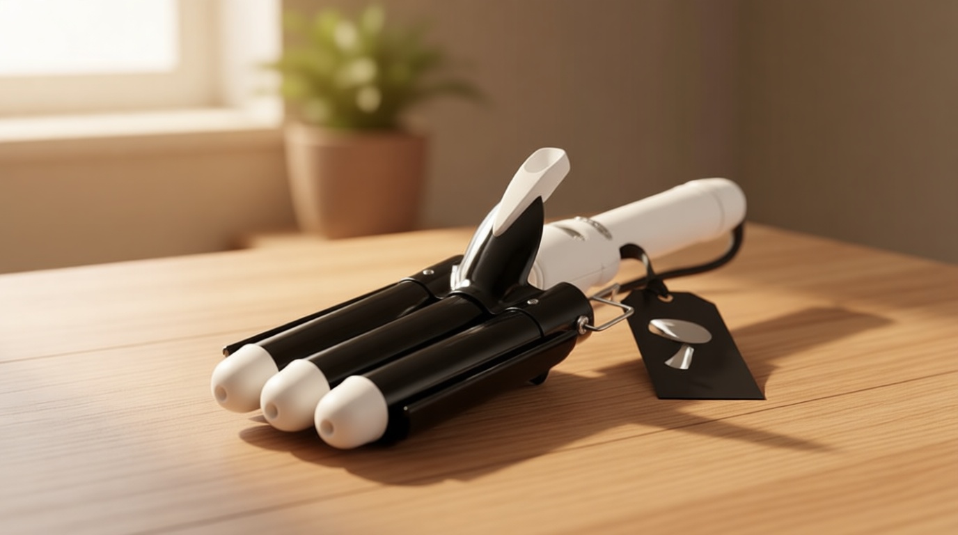 Alure Three Barrel Curling Iron Wand Hair Waver with LCD Temperature Display - 1 Inch Ceramic Tourmaline Triple Barrels, Dual Voltage Crimp (Black/White)