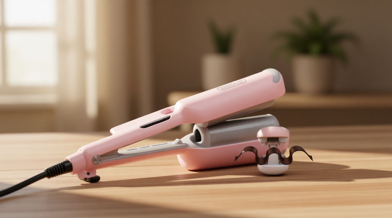Curling Iron Hair Crimper Waver - TYMO ROVY Beach Waves Curling Wand, Ionic Deep Waver Hair Curler Tool with Ceramic 3 Barrel for Women, Dual Voltage, Anti-Scald, Easy to Use, Pink, 1.25 Inch