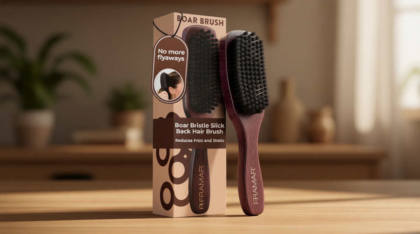 FRAMAR Slick Back Hair Brush Boar Bristles – Slick Back Brush, Smoothing Hair Brush For Women, Boar Bristle Hair Brush For Fine Hair, Slickback Brush For Volume and Shine - Brown Velvet