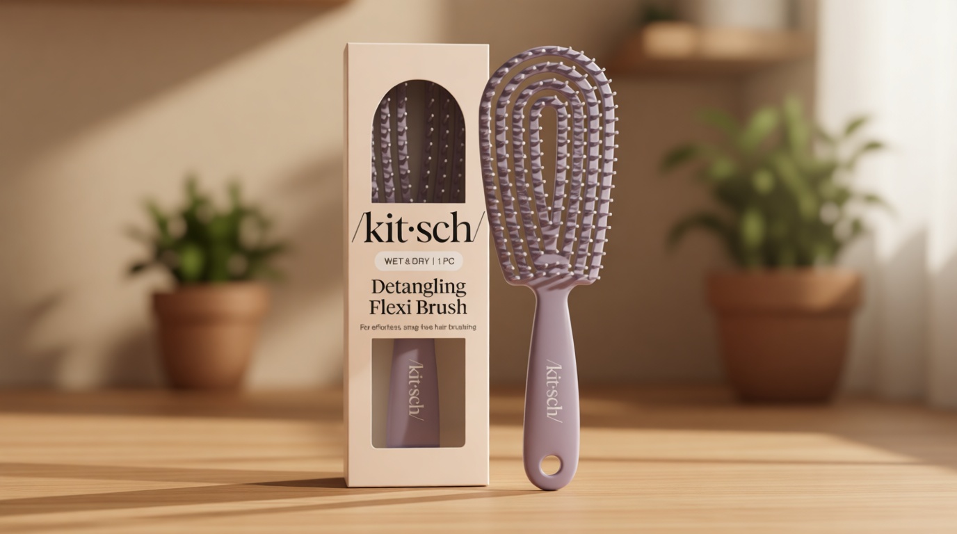 Kitsch Hair Brush Detangler – Flexi Flow Hair Brush for Women, Men & Kids | Detangling Brushes for Curly Hair with Bendable Frame, Bounce Curl Defining Brush for Wet or Dry Strands - Soft Violet