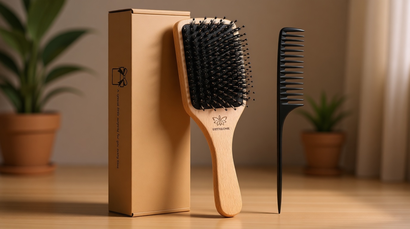 Hair Brush Boar Bristle Hairbrush for Thick Curly Thin Long Short Wet or Dry Hair Adds Shine and Makes Hair Smooth, Best Paddle Hair Brush for Men Women Kids
