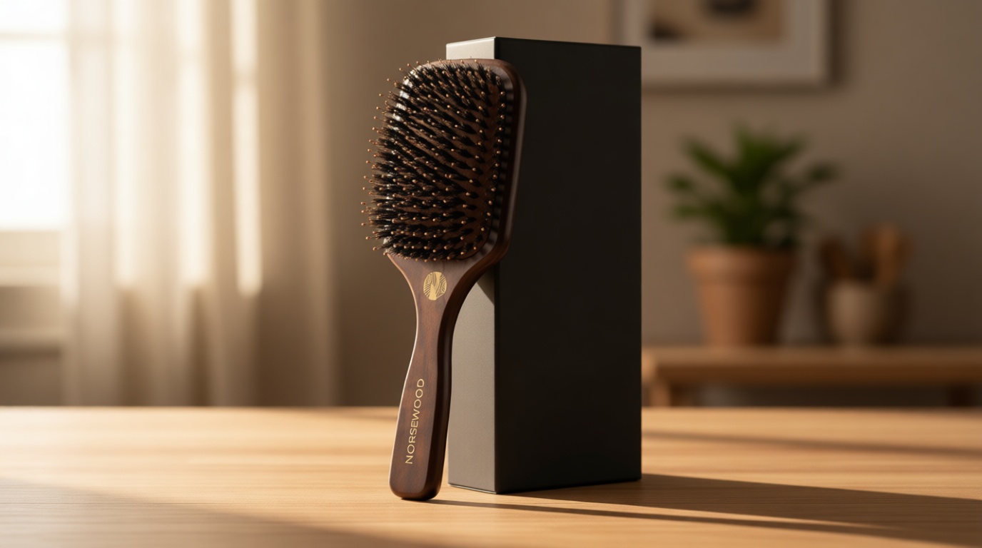 Norsewood Boar Bristle Hair Brush Set, Soft Bristle Detangler for Long, Short, Thin, Curly, Straight, or Wavy, Hairbrush for Enhancing Shine, Great for Men, Women, and Kids