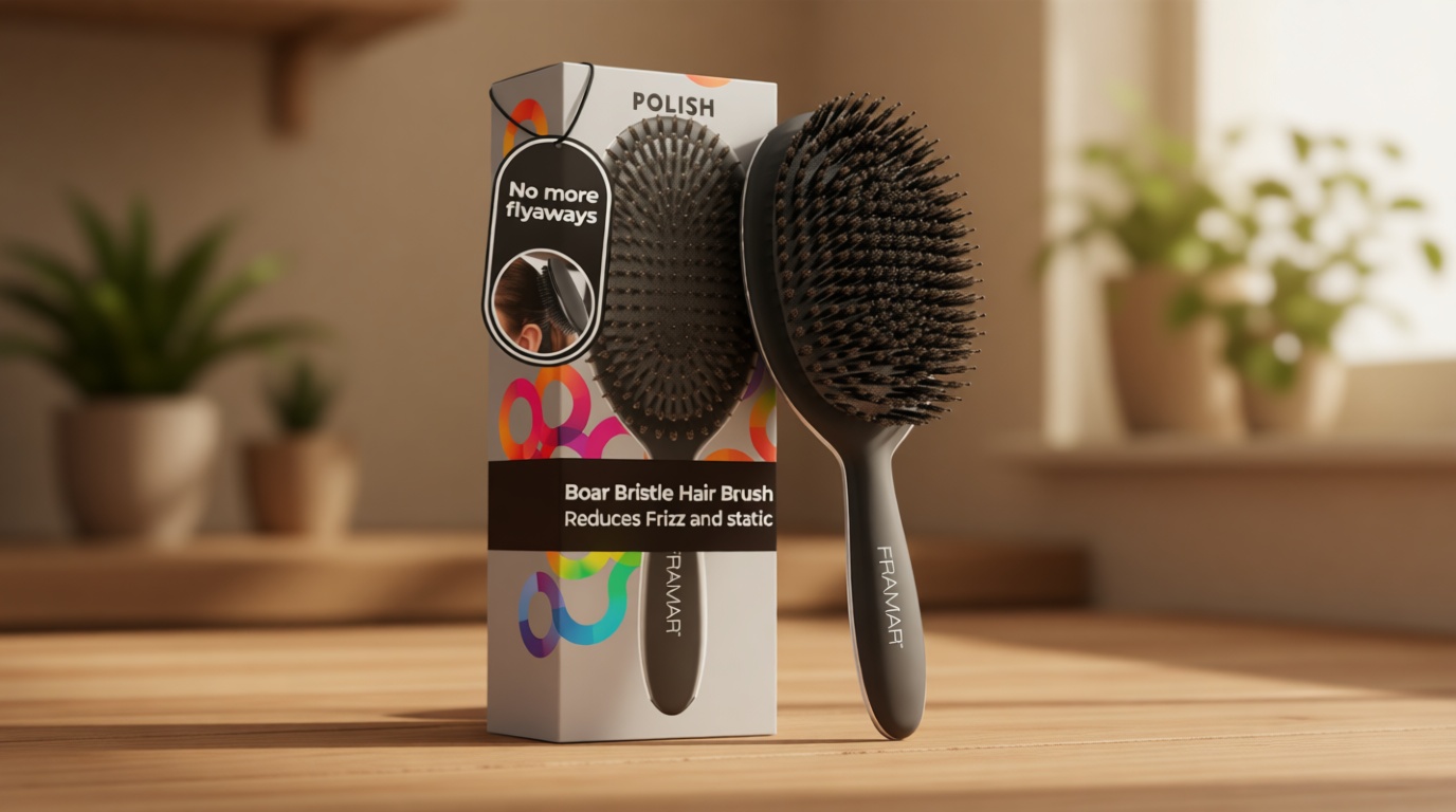 FRAMAR Soft Boar Bristle Hair Brush For Women – Boars Hair Brush For Women, Boar Brush For Fine Hair, Hairbrush For Fine Hair, Soft Bristle Brush For Slick Back, Volume and Shine - Black