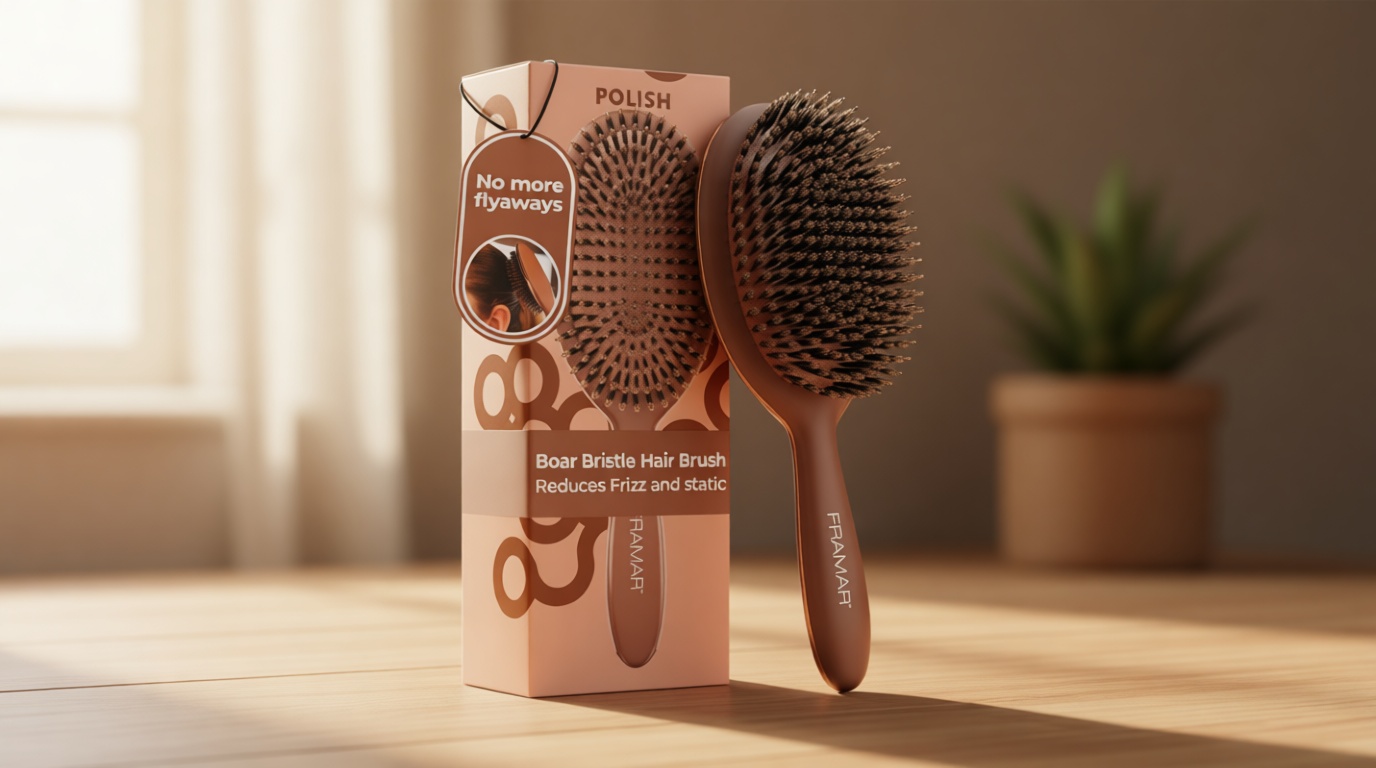 FRAMAR Soft Boar Bristle Hair Brush For Women – Boars Hair Brush For Women, Boar Brush For Fine Hair, Hairbrush For Fine Hair, Soft Bristle Brush For Slick Back, Volume and Shine - Chocolate
