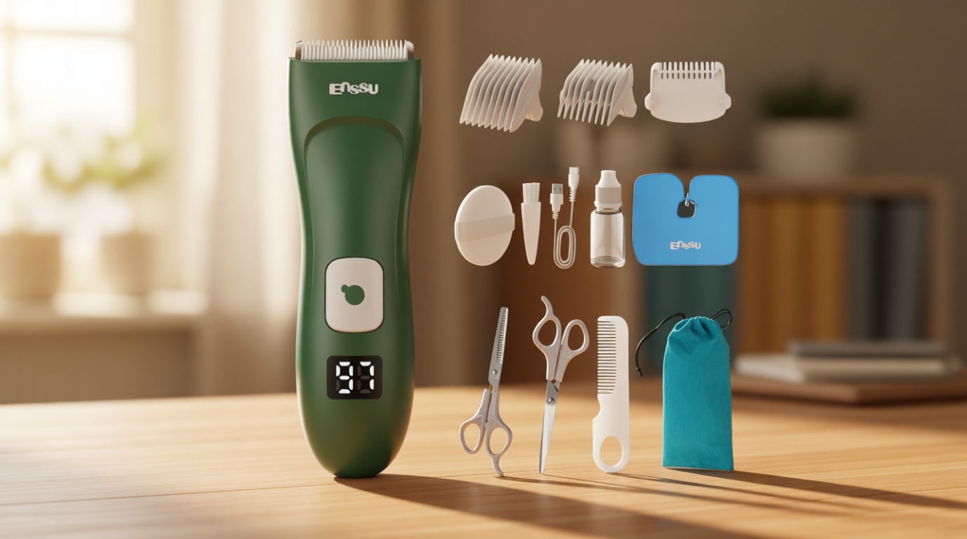 Baby Hair Clippers for Beginners - 13 Pieces Professional Baby Hair Cutting Kit, Silent Hair Clippers Autism with IPX7 Waterproof, Safe Ceramic Blades and LCD Display for Babies & Children & Adults