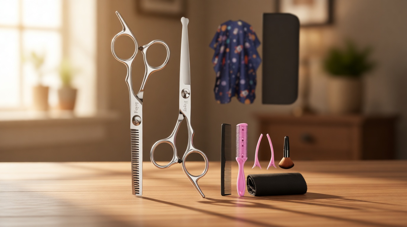 Hair Cutting Scissors Kit for Kids, Fcysy 6 in Children Safety Round Tip Haircut Trimming Scissors Thinning Shears Set, Barber Supplies for Toddlers, Boys & Girls Home Use Grooming Kit
