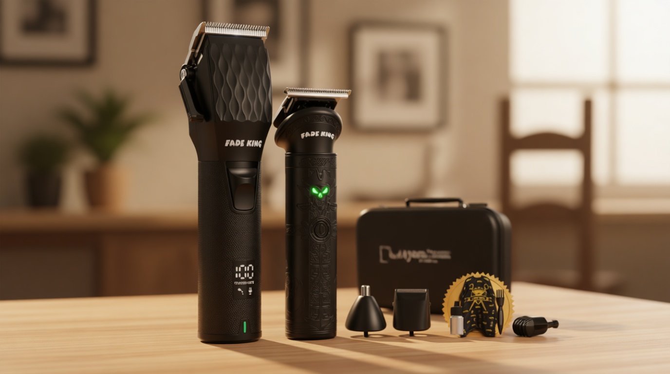 FADEKING® Professional Hair Clippers for Men - Cordless Beard Trimmer for Men, LCD Display Hair Clippers and Trimmer Set for Barber Haircut & Mens Grooming with Travel Case(Black)