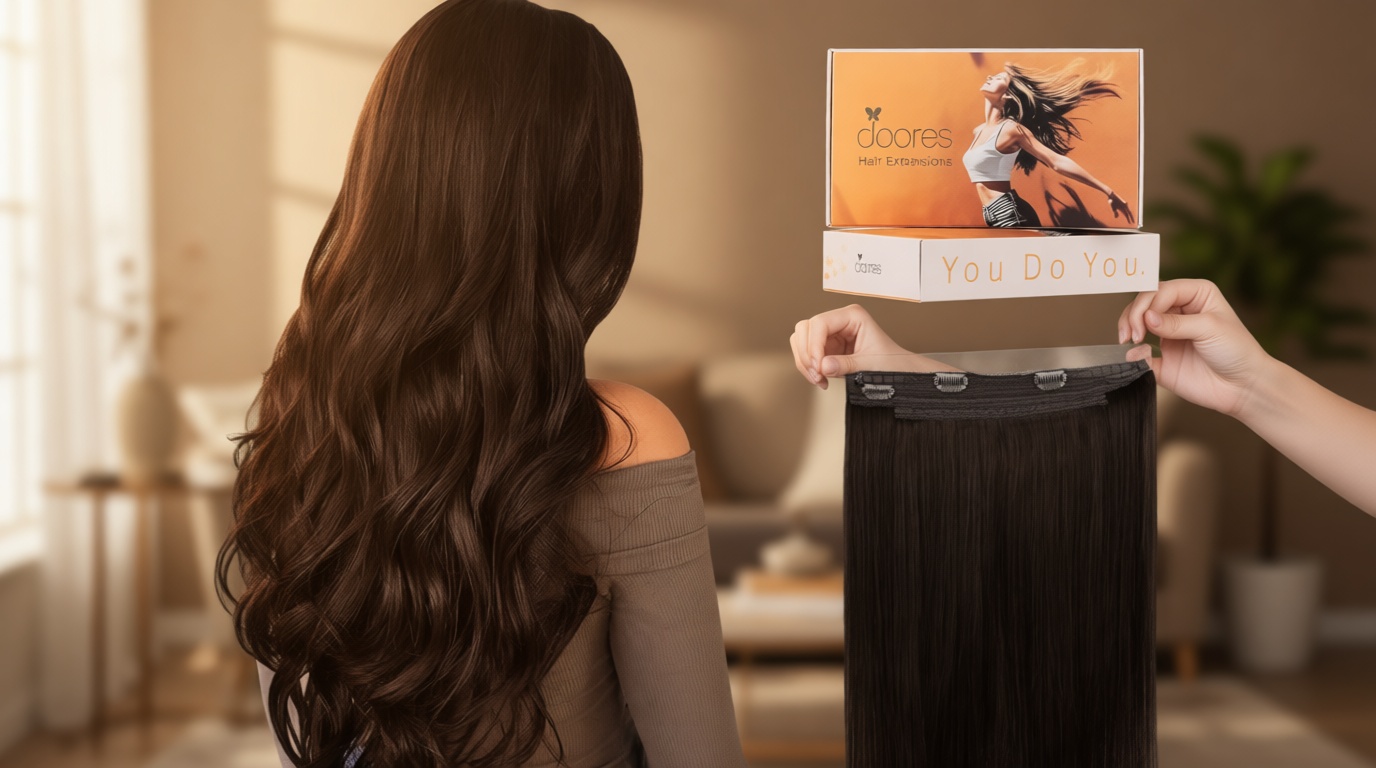 DOORES Wire Hair Extensions 18 Inch 95g Remy Human Wire Hair Extensions Invisible Transparent Line Adjustable Hairpieces Secret Extensions Straight Hair Dark Brown ClimatePartner certified