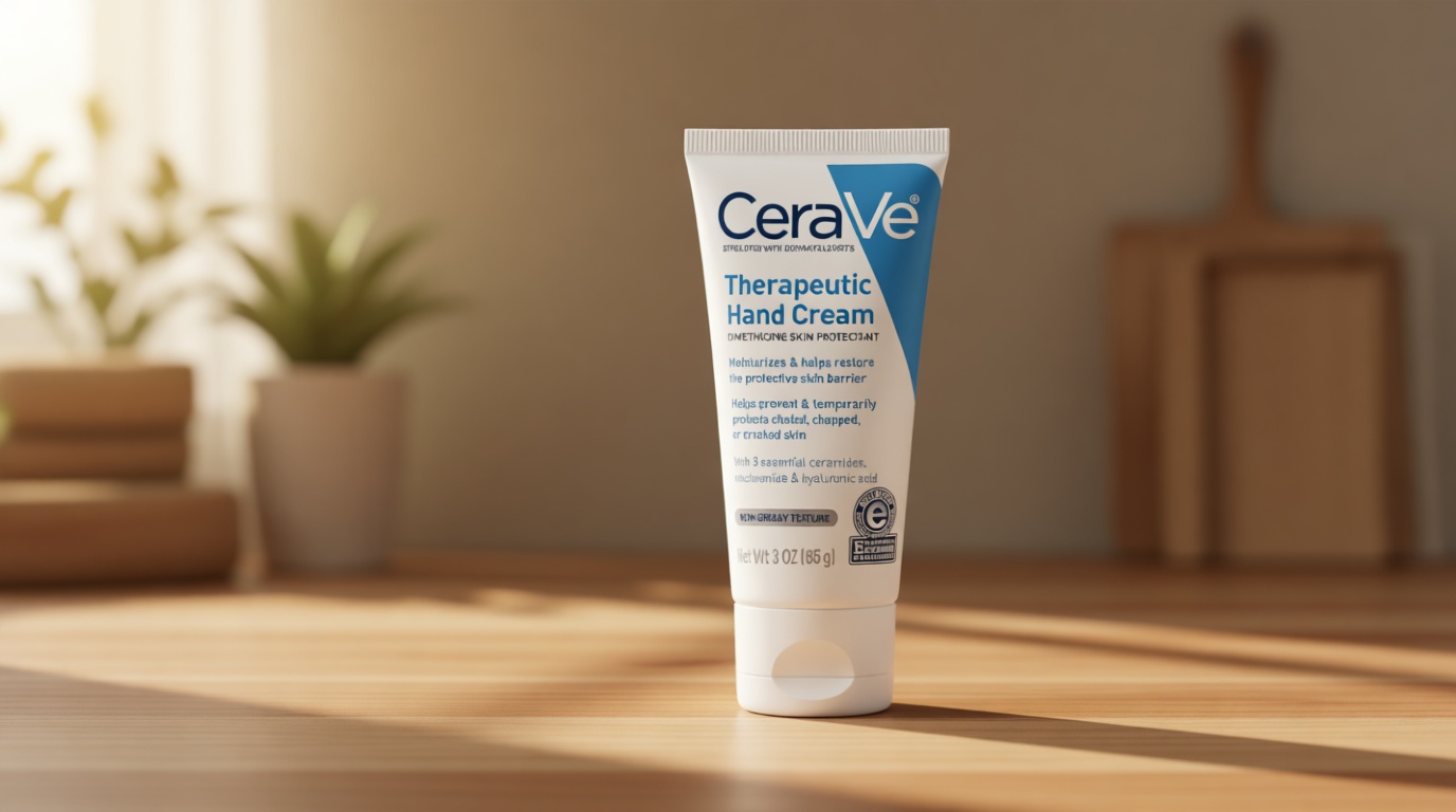 CeraVe Therapeutic Hand Cream for Dry Cracked Hands With Hyaluronic Acid and Niacinamide, Fragrance Free 3 Ounce