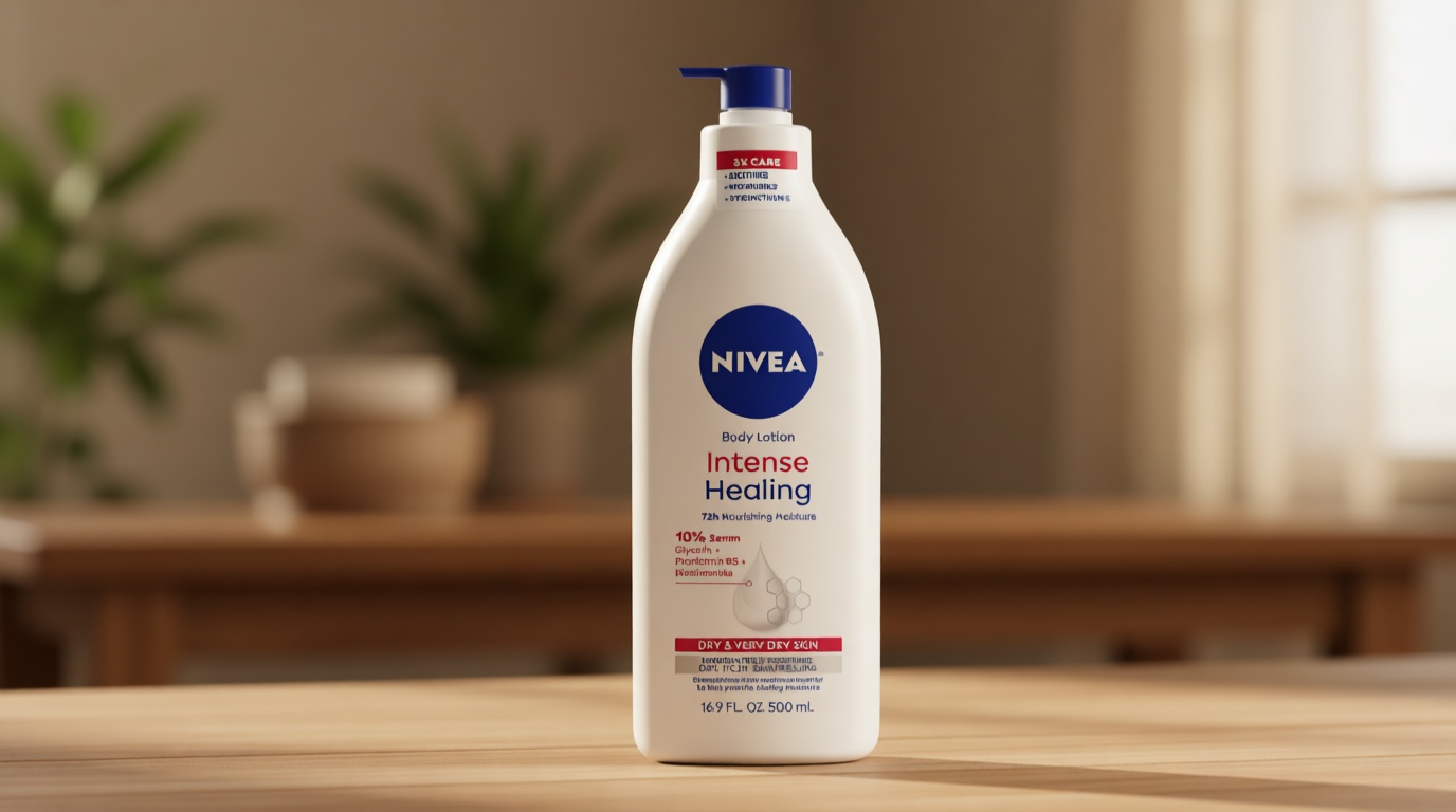 NIVEA Intense Healing Body Lotion for Very Dry, Itchy Skin with Glycerin, Provitamin B5 and Niacinamide, 72-Hour Body Moisturizer, 16.9 Fl Oz Pump Bottle