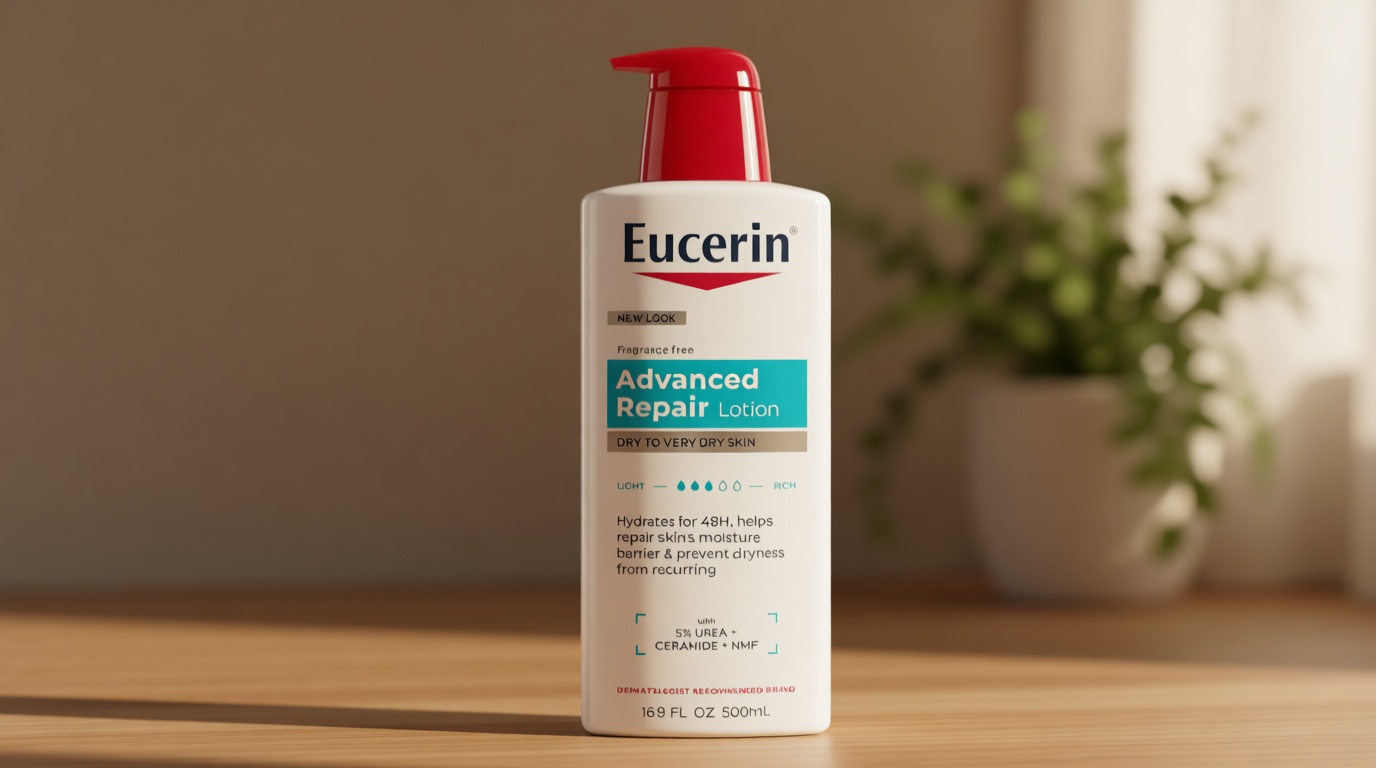 Eucerin Advanced Repair Body Lotion for Very Dry Skin, Unscented Lotion Formulated with Ceramides, 16.9 Fl Oz Bottle