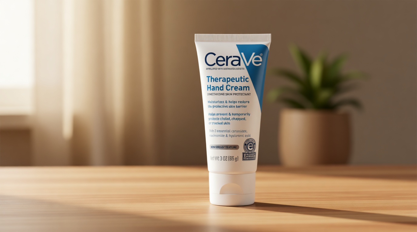 CeraVe Therapeutic Hand Cream for Dry Cracked Hands With Hyaluronic Acid and Niacinamide, Fragrance Free 3 Ounce