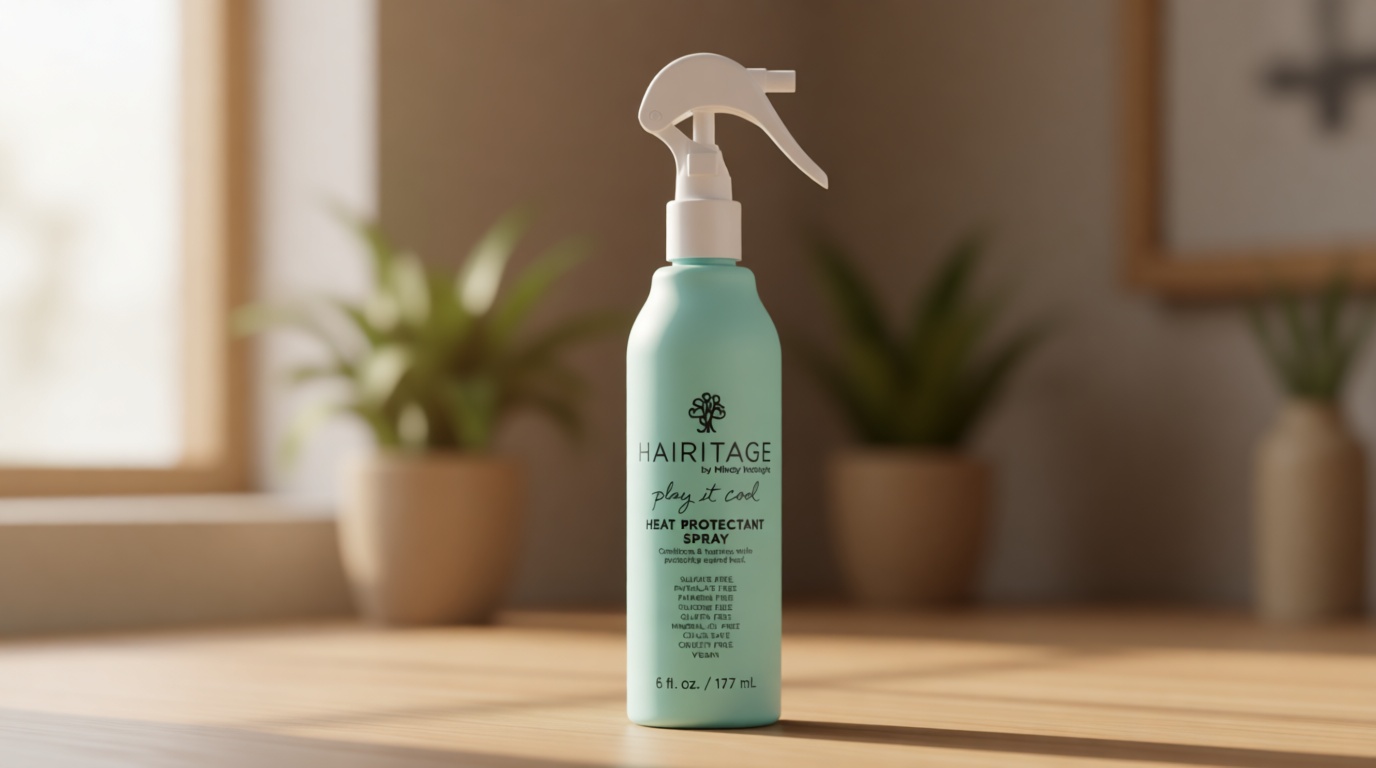 Hairitage Heat Protectant Spray for Hair - Up to 450 Degree Protection + Hydrates + Strengthens Hair - Leaves Hair Smooth + Shiny after Styling - For All Hair Types + Heated Styling Tools - 6 fl oz