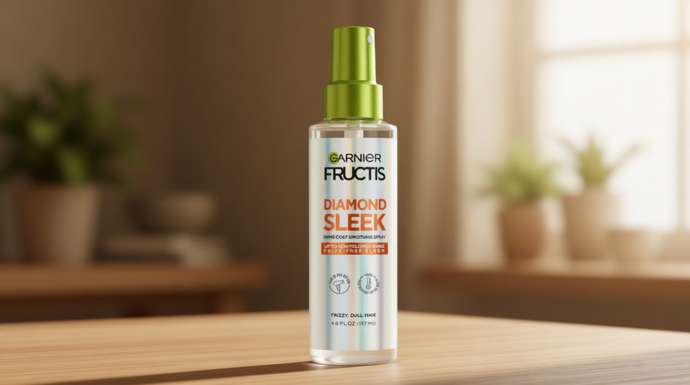 Garnier Fructis Diamond Sleek Hair Shine Spray, Frizz Control and Heat Protectant for Frizzy, Dry Hair, Formulated with Vegan Keratin Smoothing Complex and Argan Oil, 4.6 Fl Oz