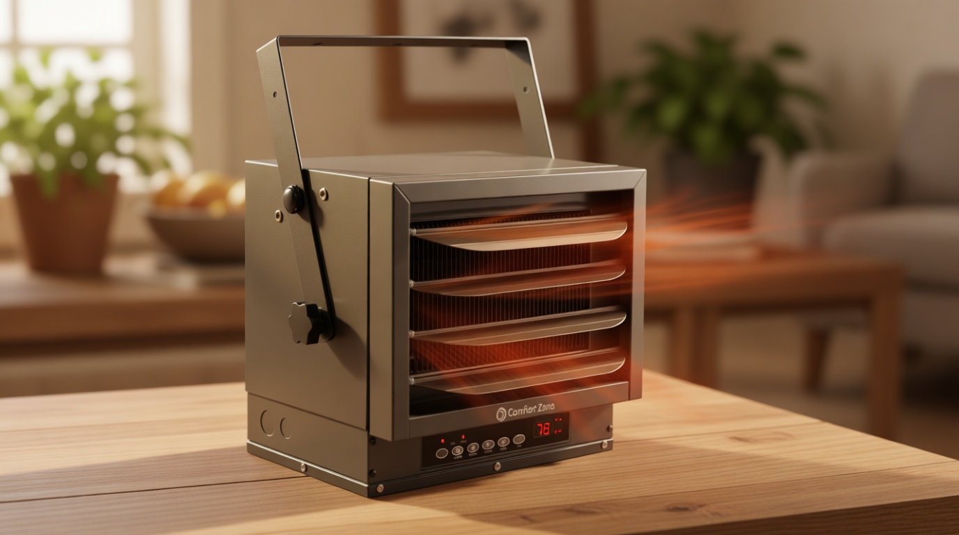 Comfort Zone 7500W Hard-Wired Garage Heater – Industrial & Commercial Ceiling Mount, 240V Fan-Forced with Remote, Digital Thermostat, Timer, 2 Heat Settings, Overheat Protection, Grey