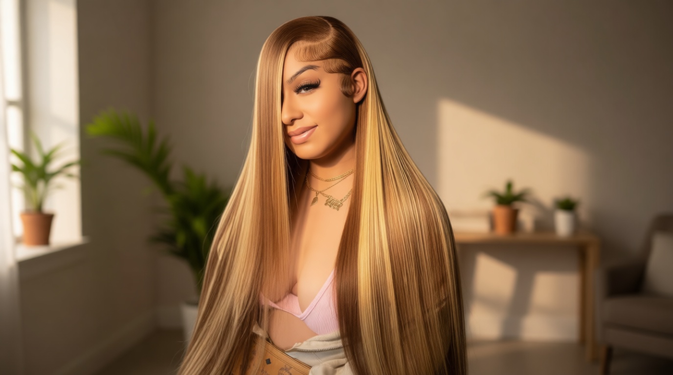 Cypha Ombre Lace Front Wig Human Hair Highlight 13x6 HD Straight Lace Front Wigs 180% Density 4/27 Colored Honey Blonde HD Lace Frontal Wigs For Women Glueless Pre Plucked with Baby Hair 26 Inch