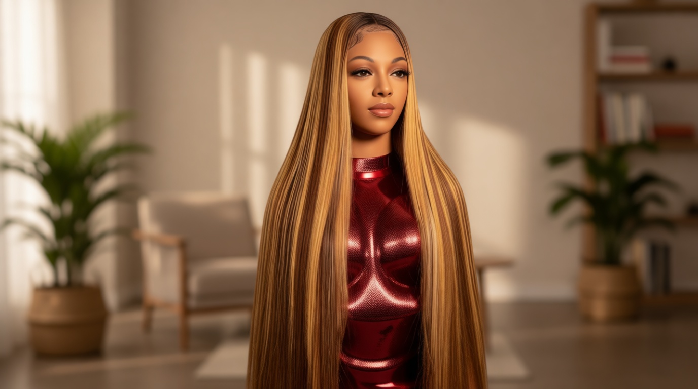 Ombre Lace Front Wig Human Hair 32 Inch Honey Blonde Wig Human Hair 13x6 HD Lace Frontal Straight Wigs Human Hair Pre Plucked 200 Density 4/27 Brown Highlight Wigs