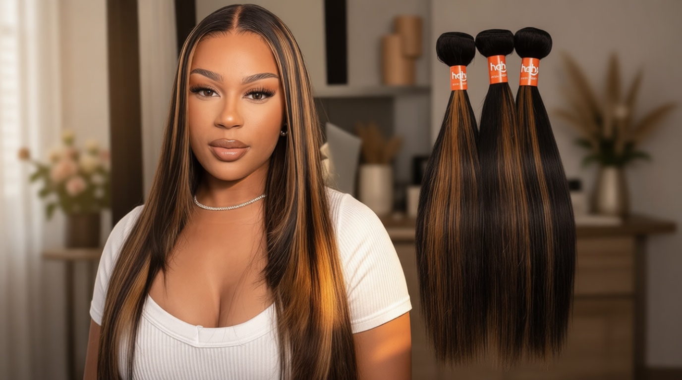 kocorose 28 Inch Honey Blonde Ombre Lace Front Wig Human Hair Highlight 13x6 Straight Lace Front Wigs Human Hair Pre Plucked 200 Density Glueless 13X6 HD Lace Frontal Wig for Women 4/27 Colored