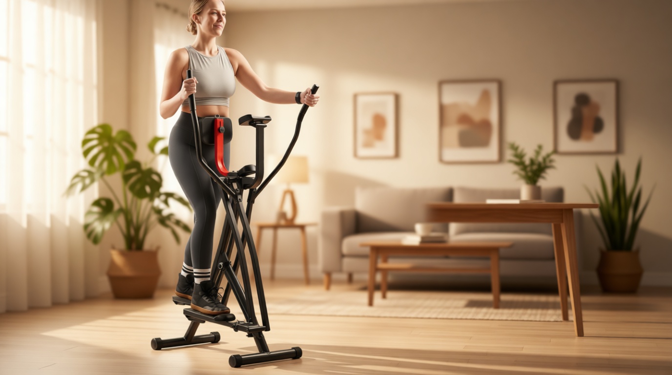 Sunny Health & Fitness Foldable Air Walk Elliptical, 30" inch Long Stride Full-Body Cardio Cross Trainer Glide Exercise for Home Office, SunnyFit App via Bluetooth with Optional Adjustable Resistance