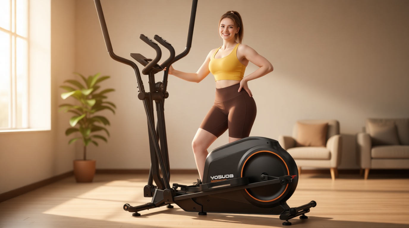 YOSUDA Foldable Elliptical Exercise Machine for Home,15IN Stride Compact Folding Elliptical Training Machine Only 2 sq ft for Small Spaces, Elliptical Cross Trainer with 16 Magnetic Resistance Levels