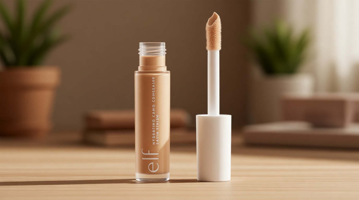 e.l.f. Hydrating Camo Concealer, Covers Blemishes & Under-Eye Circles, Full-Coverage & Delivers A Satin Finish, Vegan & Cruelty-Free, Light Sand