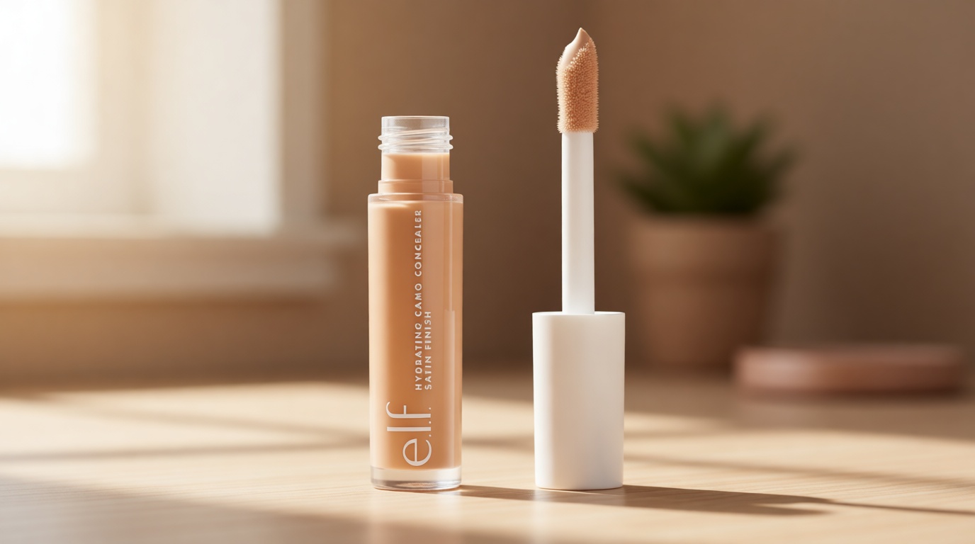 e.l.f. Hydrating Camo Concealer, Covers Blemishes & Under-Eye Circles, Full-Coverage & Delivers A Satin Finish, Vegan & Cruelty-Free, Light Peach