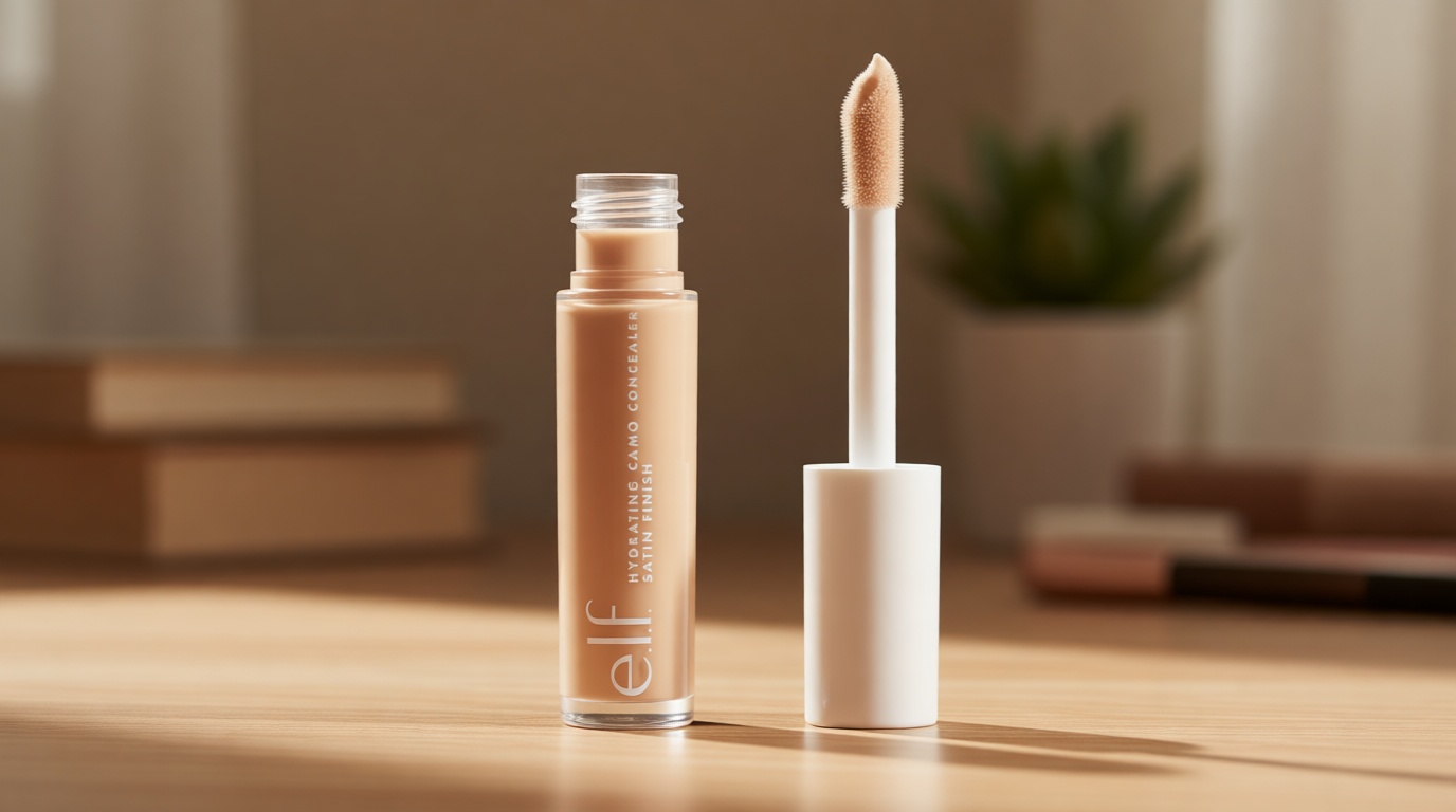e.l.f. Hydrating Camo Concealer, Covers Blemishes & Under-Eye Circles, Full-Coverage & Delivers A Satin Finish, Vegan & Cruelty-Free, Light Ivory