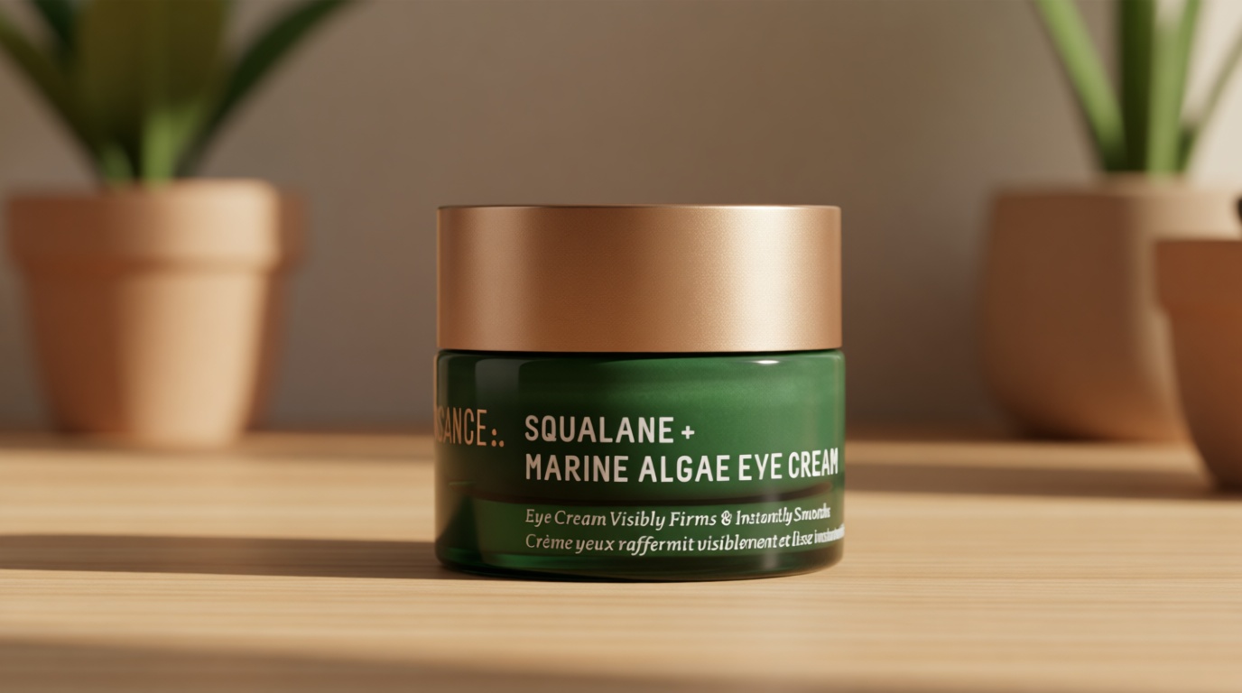 BIOSSANCE Squalane and Marine Algae Eye Cream - Anti-Aging Under Eye Cream for Fine Lines, Wrinkles, and Puffiness - Hydrating & Lifting Formula with Hyaluronic Acid and Paracress Extract - 0.5 Ounce