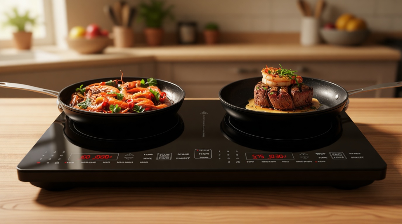 Nuwave Double Pro Cooktop Induction Countertop Burner, Portable, 900/1500/1800W with Dynamic Watt Technology, 50°F to 575°F, 8” Heating Coil, Shatter-Proof Ceramic Glass, Seamless IMD Touch Panel