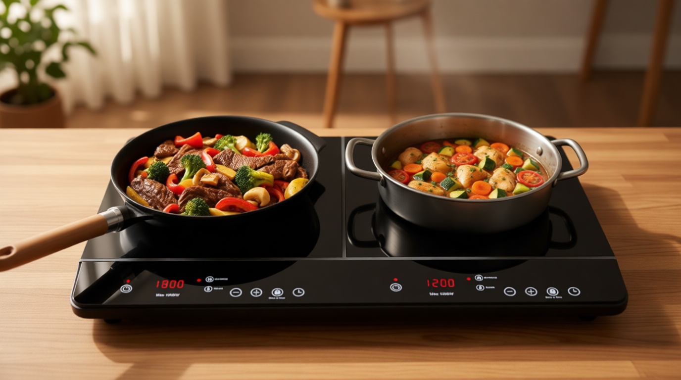 Double Burner Induction Cooktop, 1800W Portable Induction Cooktop 2 Burner with 9 Temp & Power Independent Touch Control, Electric Stove Top Cooker with Safety Lock, 3 Hour Timer