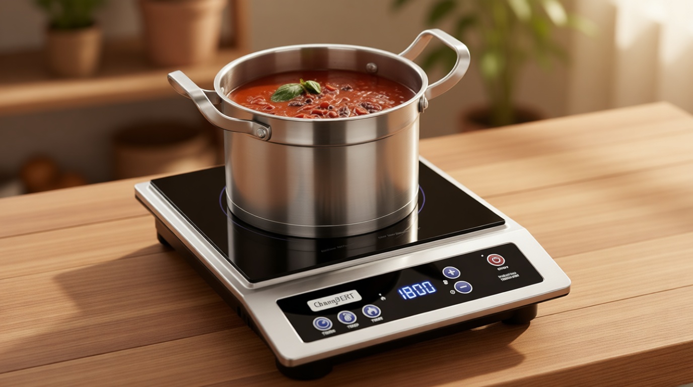 ChangBERT Induction Cooktop, Commercial Grade Portable Cooker, Large 8” Heating Coil, Premium Stainless Steel Countertop Burner with NSF Certified, 10 Hours Timer Powerful 1800W Professional Hot Plate