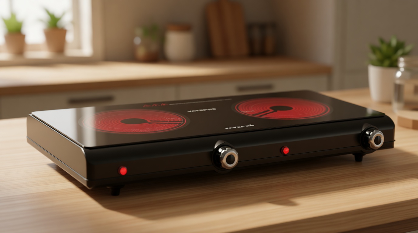 Infrared Double Burner Electric Cooktop - 1800W Portable Stove, Heat-up In Seconds, Countertop Cooktop for Dorm, Compatible with All Cookware