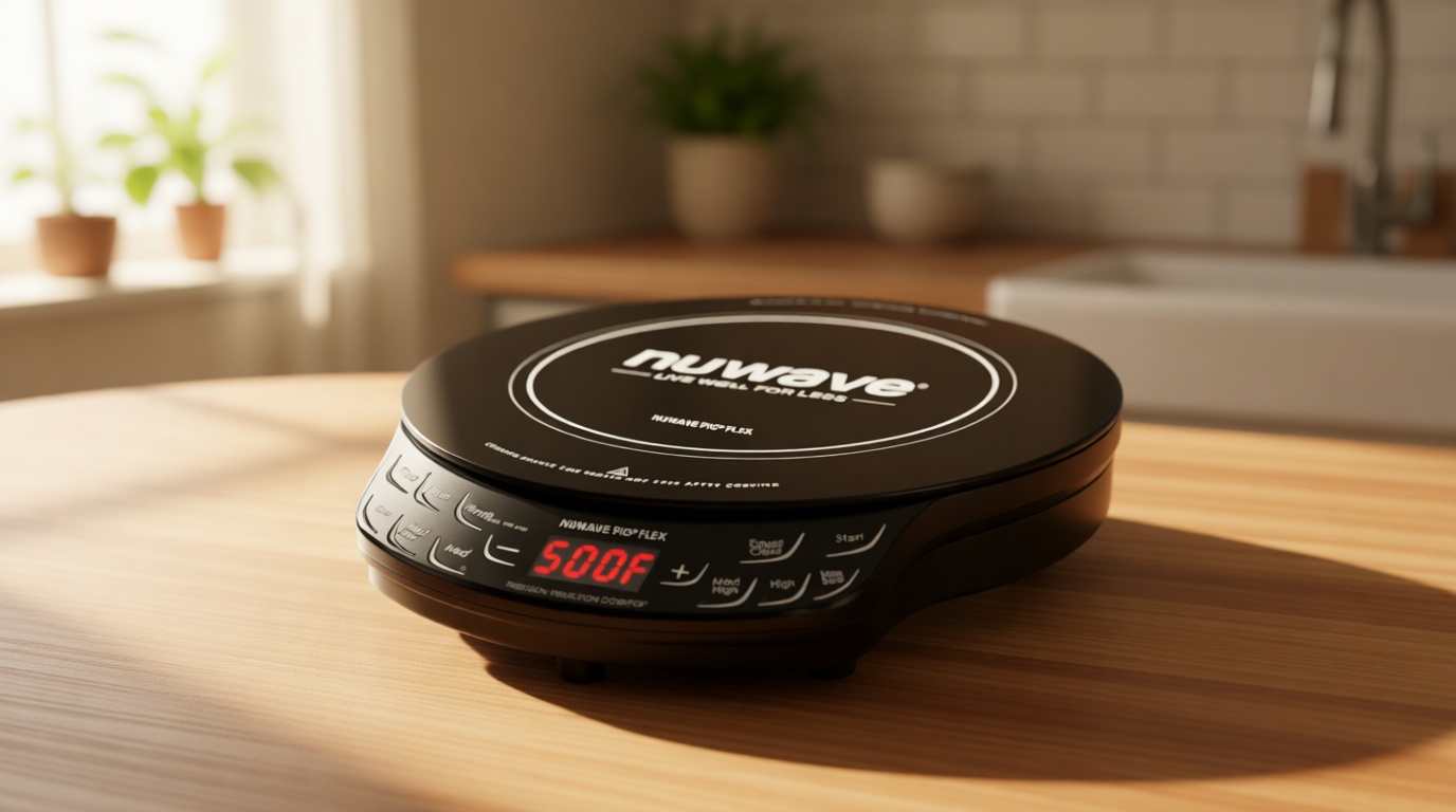 Nuwave Flex Precision Induction Cooktop, 10.25” Shatter-Proof Ceramic Glass, 6.5” Heating Coil, 45 Temps from 100°F to 500°F, 3 Wattage Settings 600, 900 & 1300 Watts, Black