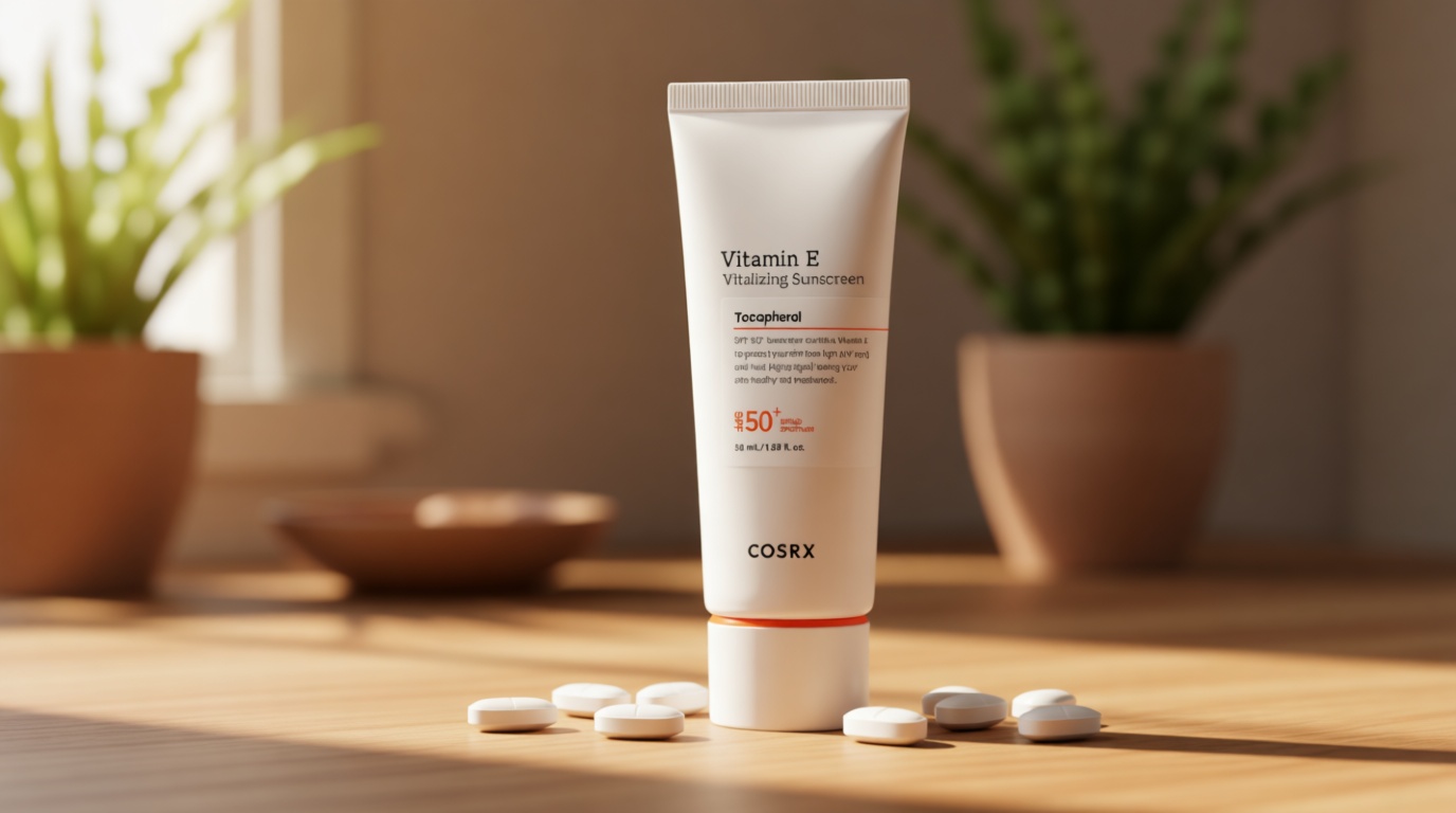 COSRX Vitamin E Vitalizing Sunscreen,SPF 50 Broad Spectrum Face Sunscreen, Lightweight, Non-Sticky, No White Cast, Vitamin E for Antioxidant Care, For All Skin Tones, Korean Skincare, 1.69 fl oz