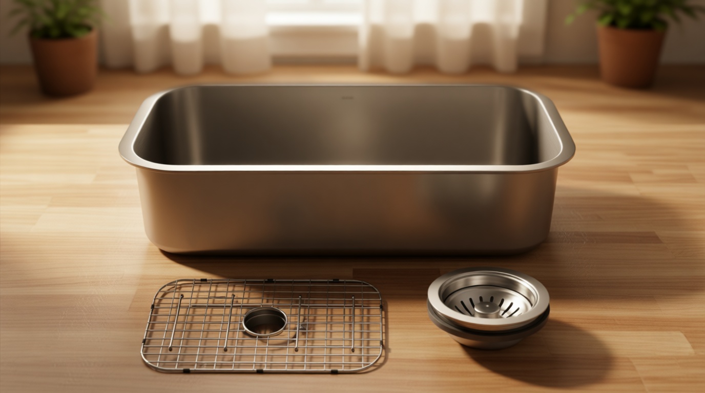 KRAUS Premier 32 3/8 inch Undermount Single Bowl 18-Gauge Stainless Steel Kitchen Sink with Bottom Grid and Strainer, KBU44