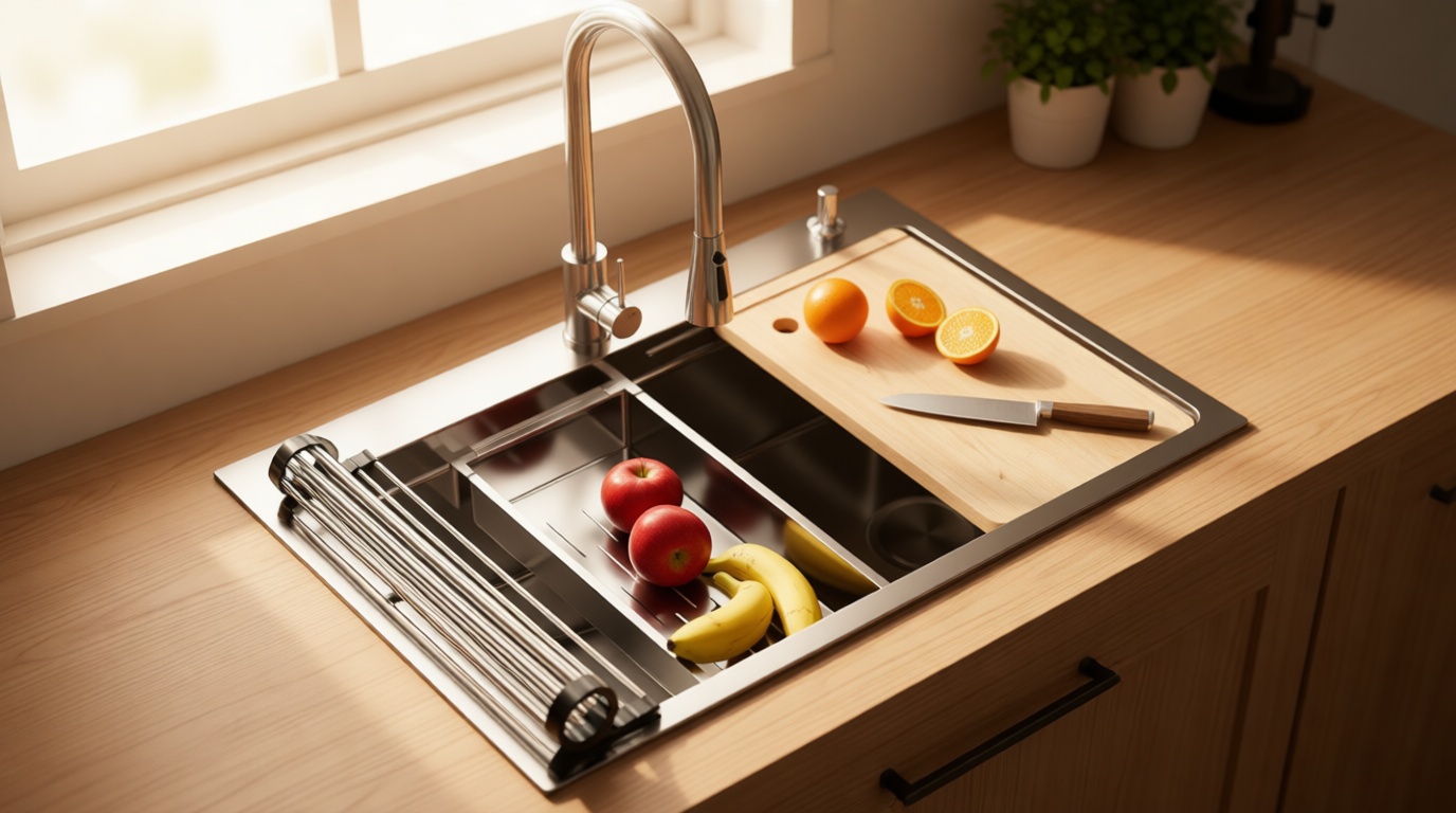 CAMMOO 33X22 Drop In Kitchen Sink, 304 Stainless Steel Workstation Sink, Pop-Up Drain, Upgraded Fast Drain & Anti-Clog, Topmount Single Bowl with Accessories, Foldable Grid for Easy Clean