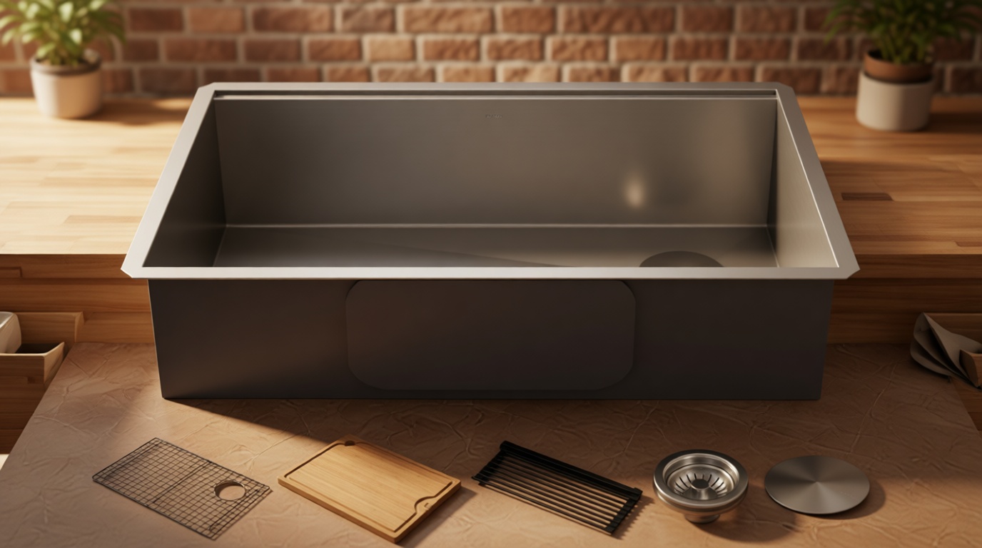 KRAUS Kore 32-Inch Undermount Workstation 16 Gauge Single Bowl Stainless Steel Kitchen Sink with Accessories, KWU110-32