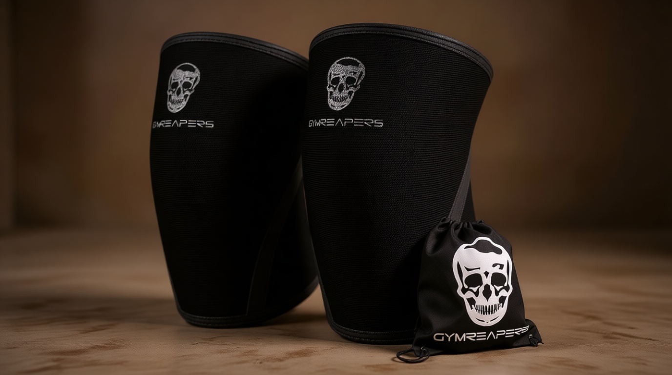 Gymreapers Knee Sleeves (1 Pair) with Gym Bag - IPF Approved - Support Compression Brace for Squats, Fitness, Weightlifting, Cross Training, Powerlifting - 7MM Neoprene Sleeves - For Men & Women (Black/Black, Large)