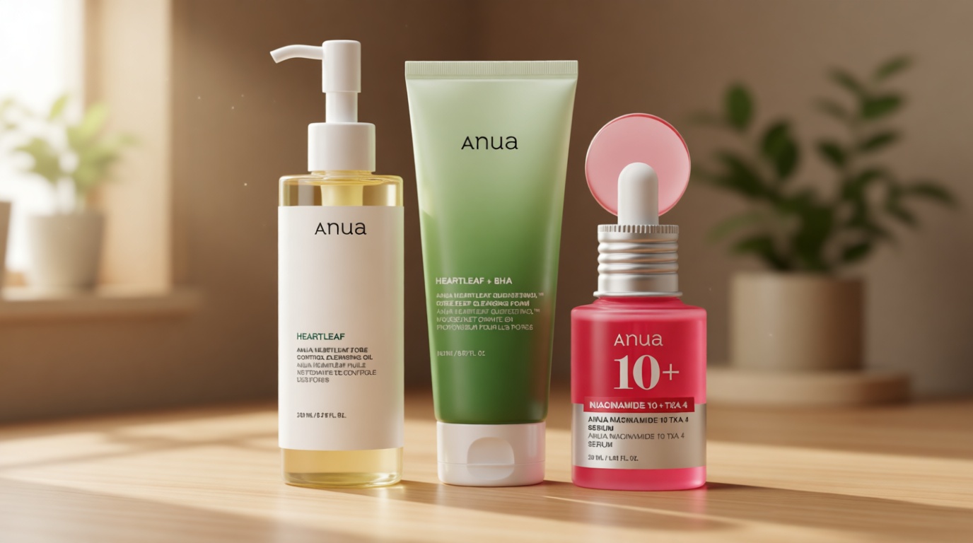 Anua 3-Step Glass Skin Beginner Set, Oil Cleanser and Face Wash with Facial Serum, Double Cleansing Daily Routine with Niacinamide, Korean Skin Care Set